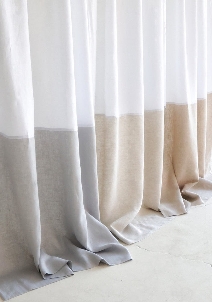 Linen Color Block Curtain Panels: Semi-Sheer Rod Pocket Curtains (Set of 2)