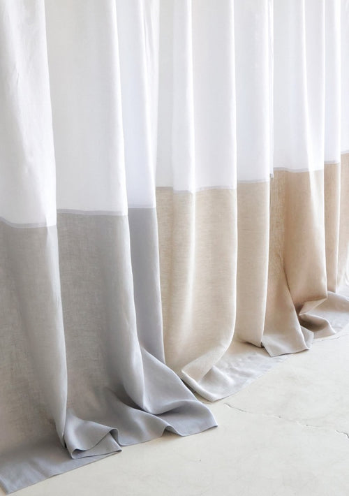 Linen Color Block Curtain Panels: Semi-Sheer Rod Pocket Curtains (Set of 2)
