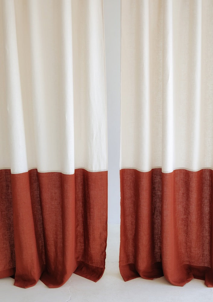 Linen Color Block Curtain Panels: Semi-Sheer Rod Pocket Curtains