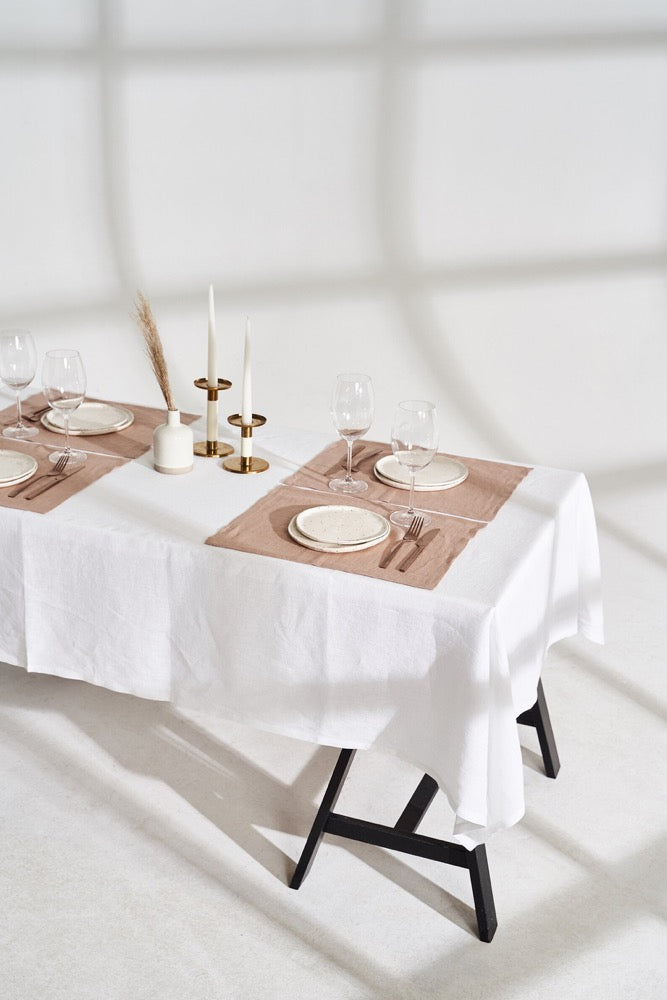 Set of 4 Handmade Linen Placemats: Mitered Corners, Softened Linen