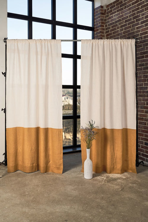 Linen Color Block Curtain Panels: Semi-Sheer Rod Pocket Curtains