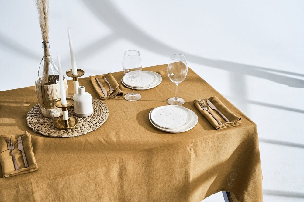 Softened Linen Tablecloth: Handmade with Mitered Corners, 30 Colors