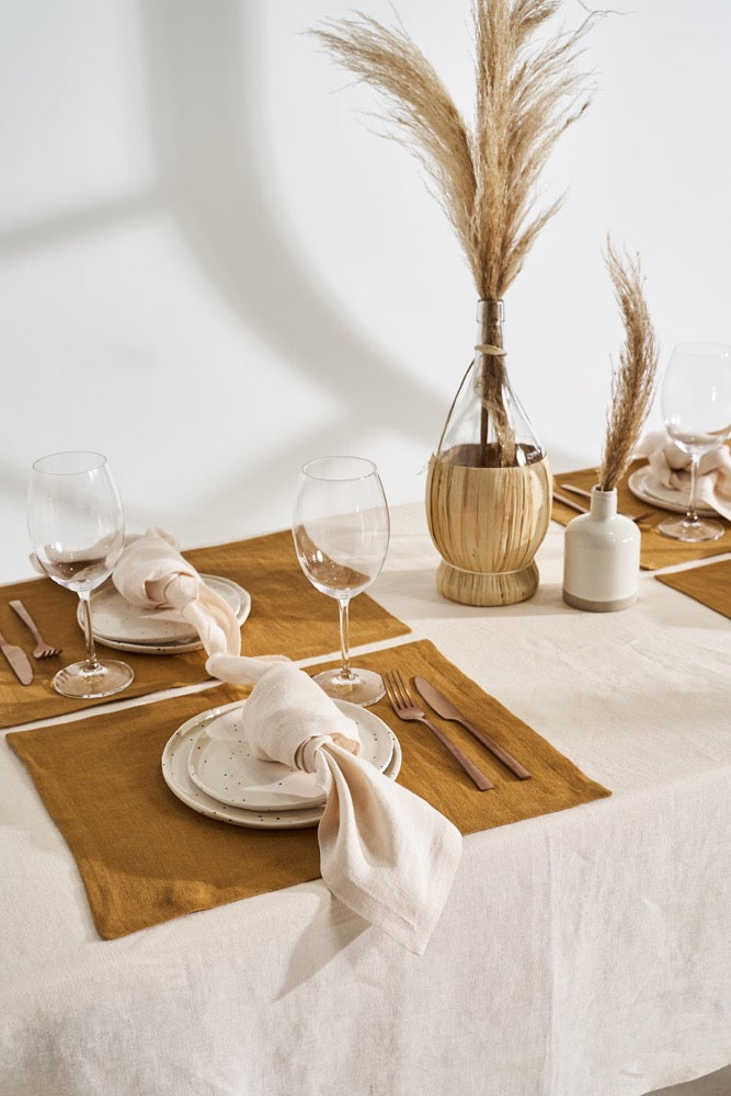 Set of 4 Handmade Linen Placemats: Mitered Corners, Softened Linen