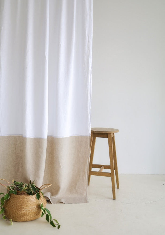 Linen Color Block Curtain Panels: Semi-Sheer Rod Pocket Curtains (Set of 2)