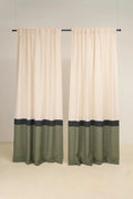 Set of 2 linen color block curtain panels, Multifunctional heading, Semi-sheer curtains, 3 colors - Ivory, Charcoal, and custom color drapes