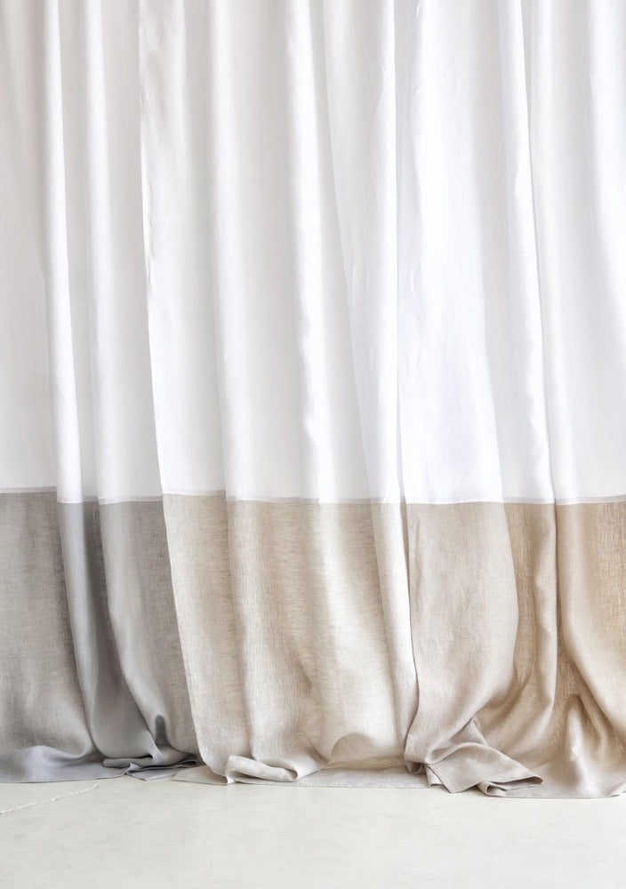 Linen Color Block Curtain Panels: Semi-Sheer Rod Pocket Curtains (Set of 2)