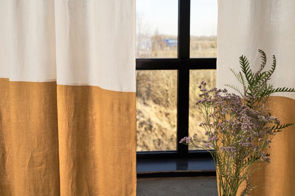 Linen Color Block Curtain Panels: Semi-Sheer Rod Pocket Curtains