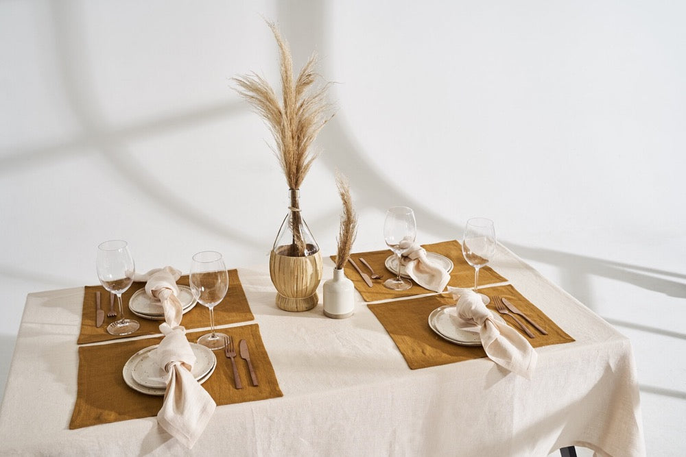 Set of 4 Handmade Linen Placemats: Mitered Corners, Softened Linen