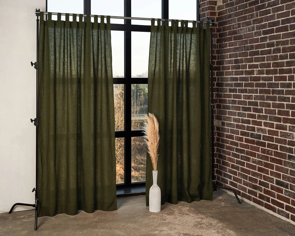 Set of 2 linen tab top curtain panels, Linen curtain panels, Bedroom curtains, Living room curtains, Linen window panels