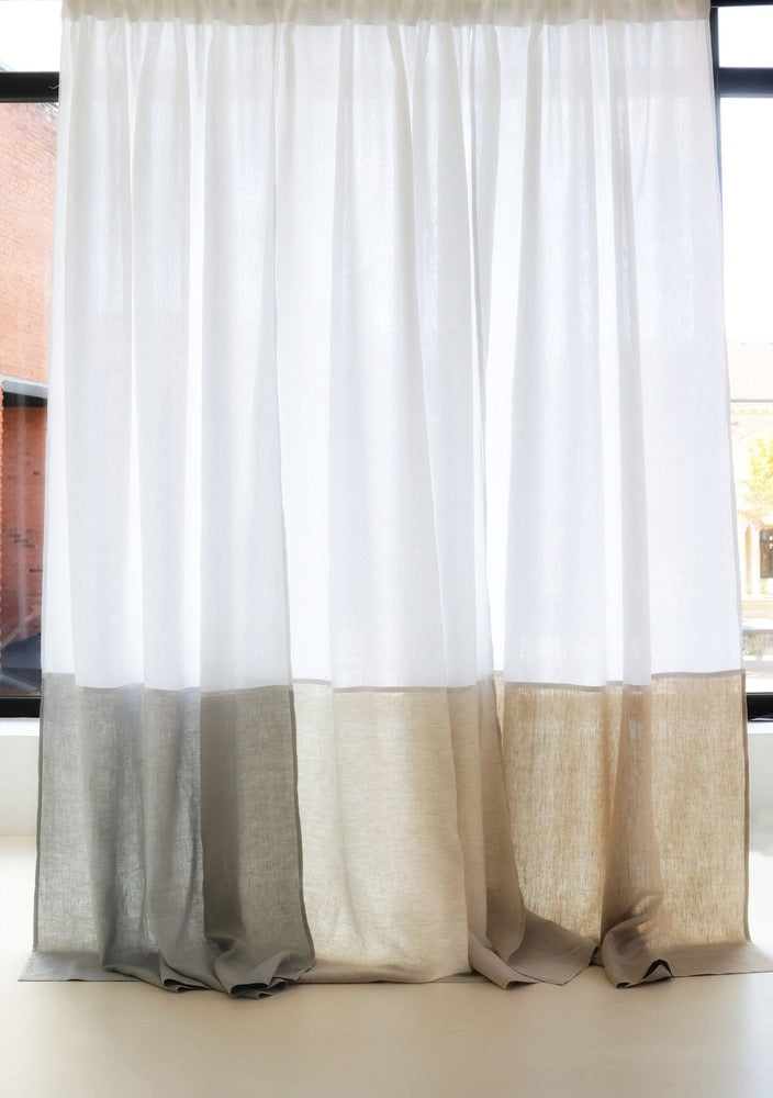 Linen Color Block Curtain Panels: Semi-Sheer Rod Pocket Curtains (Set of 2)