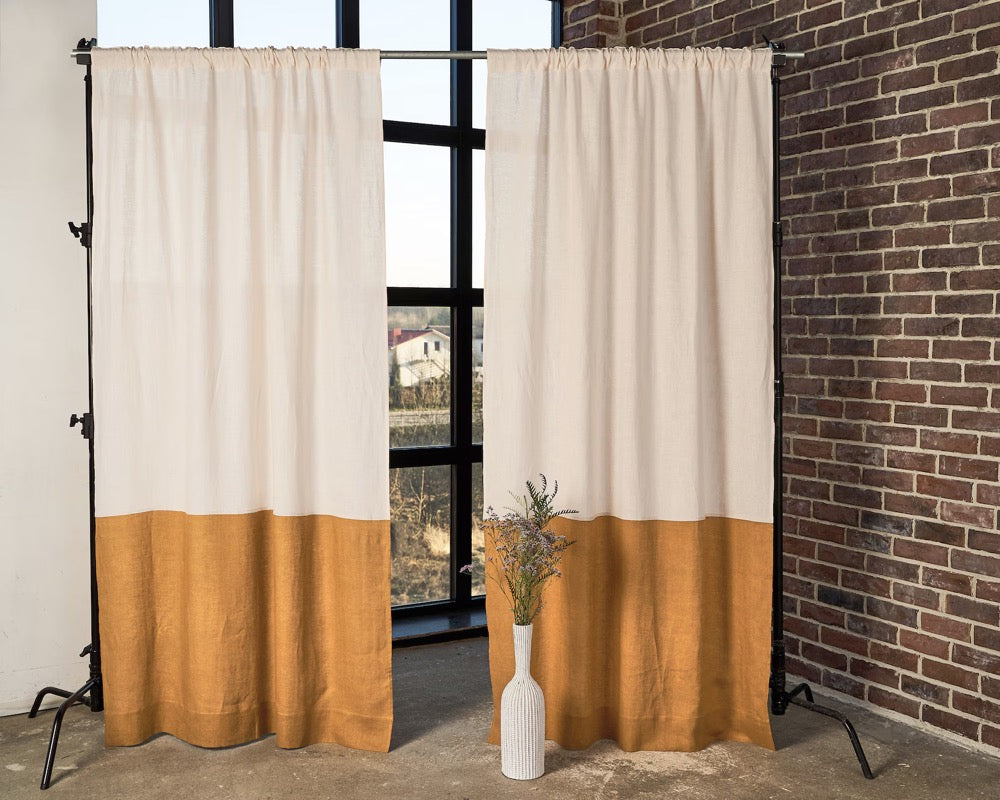 Linen Color Block Curtain Panels: Semi-Sheer Rod Pocket Curtains