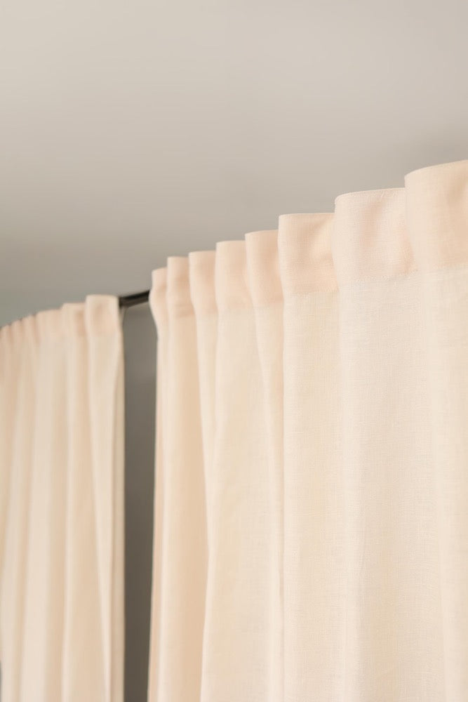 Set of 2 linen color block curtain panels, Multifunctional heading curtains, Semi-sheer linen curtains, 3 color drapes, Rod pocket curtains