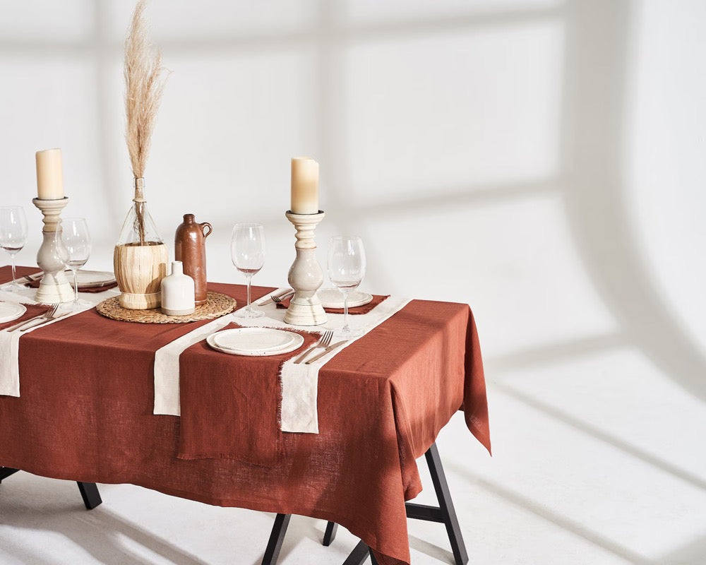Softened Linen Tablecloth: Handmade with Mitered Corners, 30 Colors