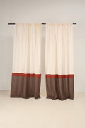Set of 2 linen color block curtain panels, Multifunctional heading curtains, Semi-sheer linen curtains, 3 color drapes, Rod pocket curtains