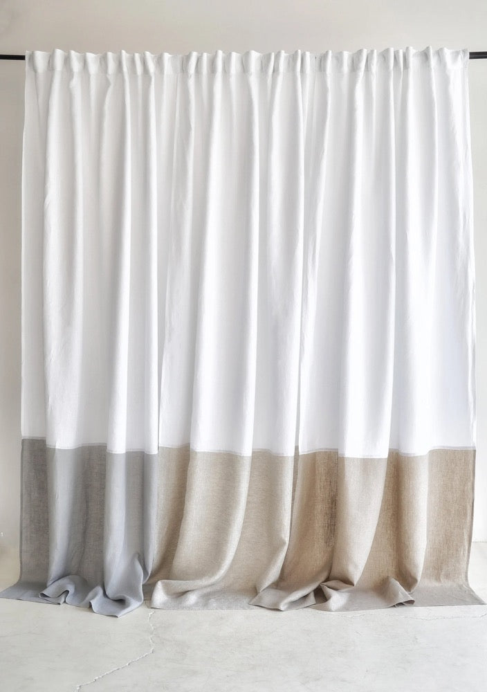 Linen Color Block Curtain Panels: Semi-Sheer Rod Pocket Curtains (Set of 2)