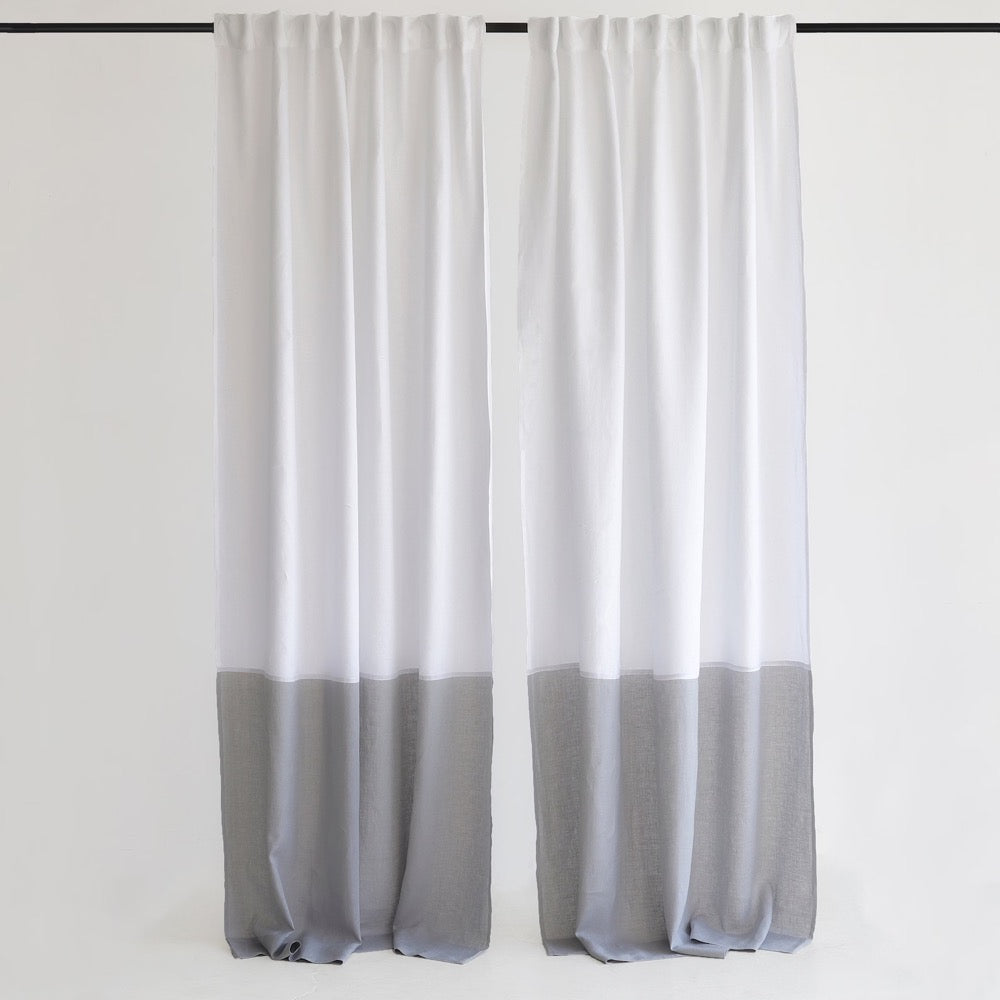 Linen Color Block Curtain Panels: Semi-Sheer Rod Pocket Curtains (Set of 2)
